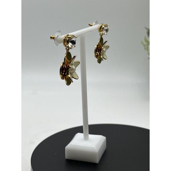 Kate Spade Cream Window Seat Floral Bouquet Rhinestone Pearl Dangle Drop Earring - Picture 5 of 11